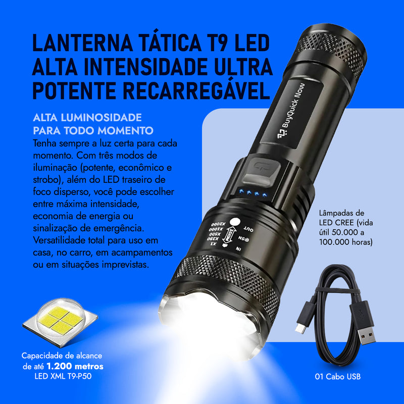 Lanterna Tatica T9 Militar - A Mais Forte do Mundo