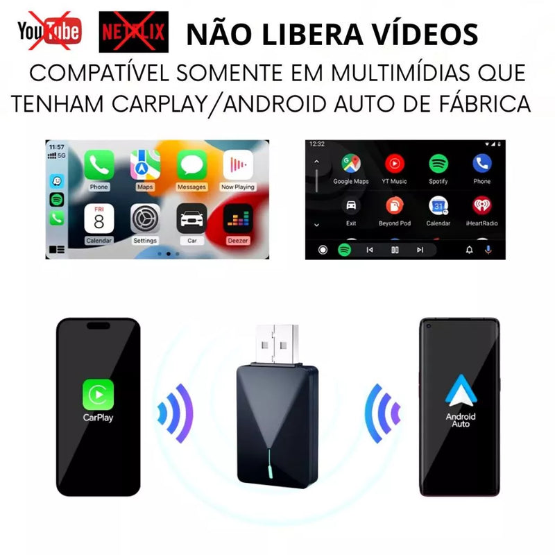 Adaptador de Carplay e Android Auto sem Fio CarLink