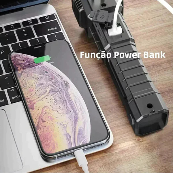 Lanterna Tática 4 em 1 com Powerbank Integrado - A lanterna que salva o seu dia – ou a sua vida